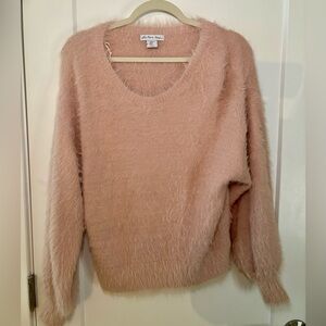 London Kaye Medium Cozy Fuzzy Scoop Neck Sweater in Blush